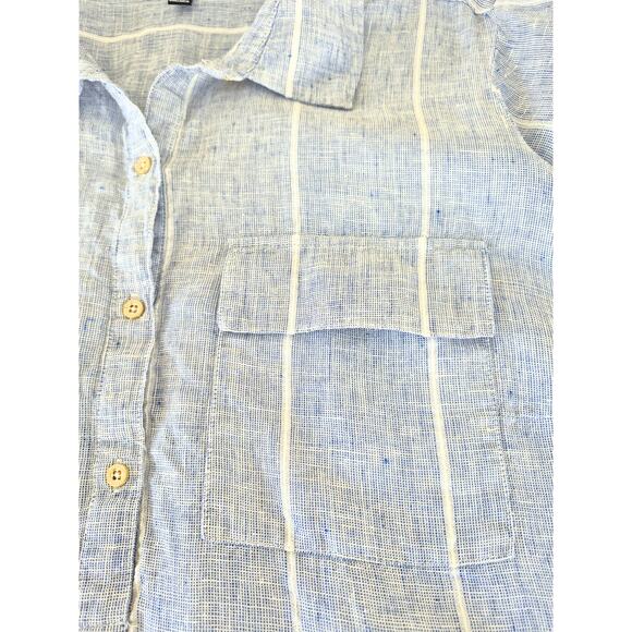 Ellen Tracy Tunic Top 100% Linen Size XL Blue White Nautical Coastal Vacation - Picture 5 of 9